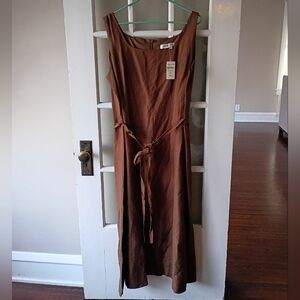 Coldwater Creek Dress 18 Sleeveless Brown Linen Blend NWT